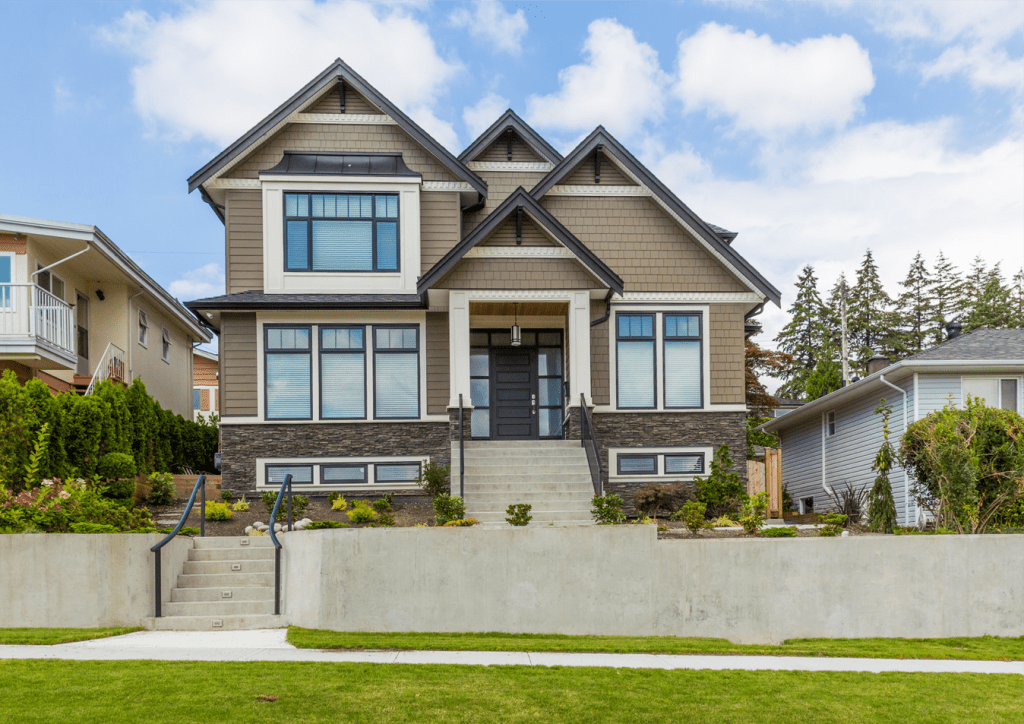 Modern two-story house with landscaped front yard