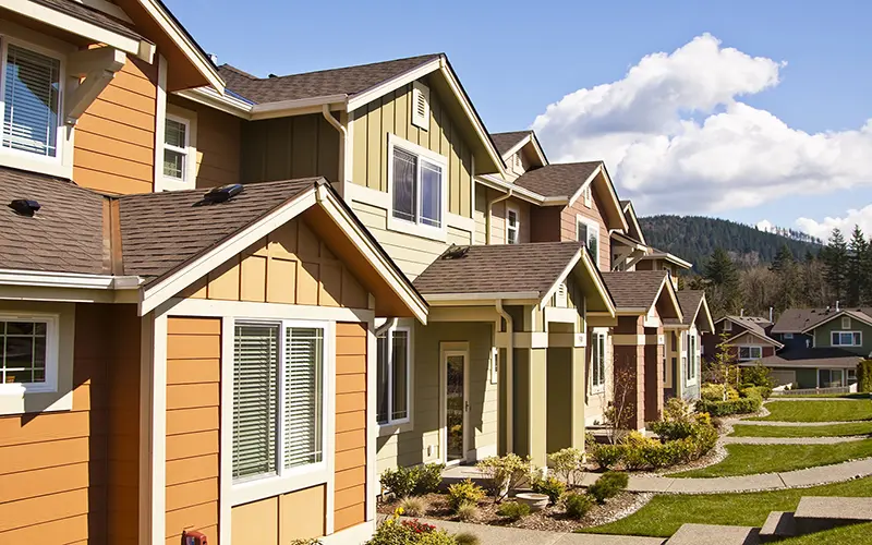 colorful residential houses with landscaping