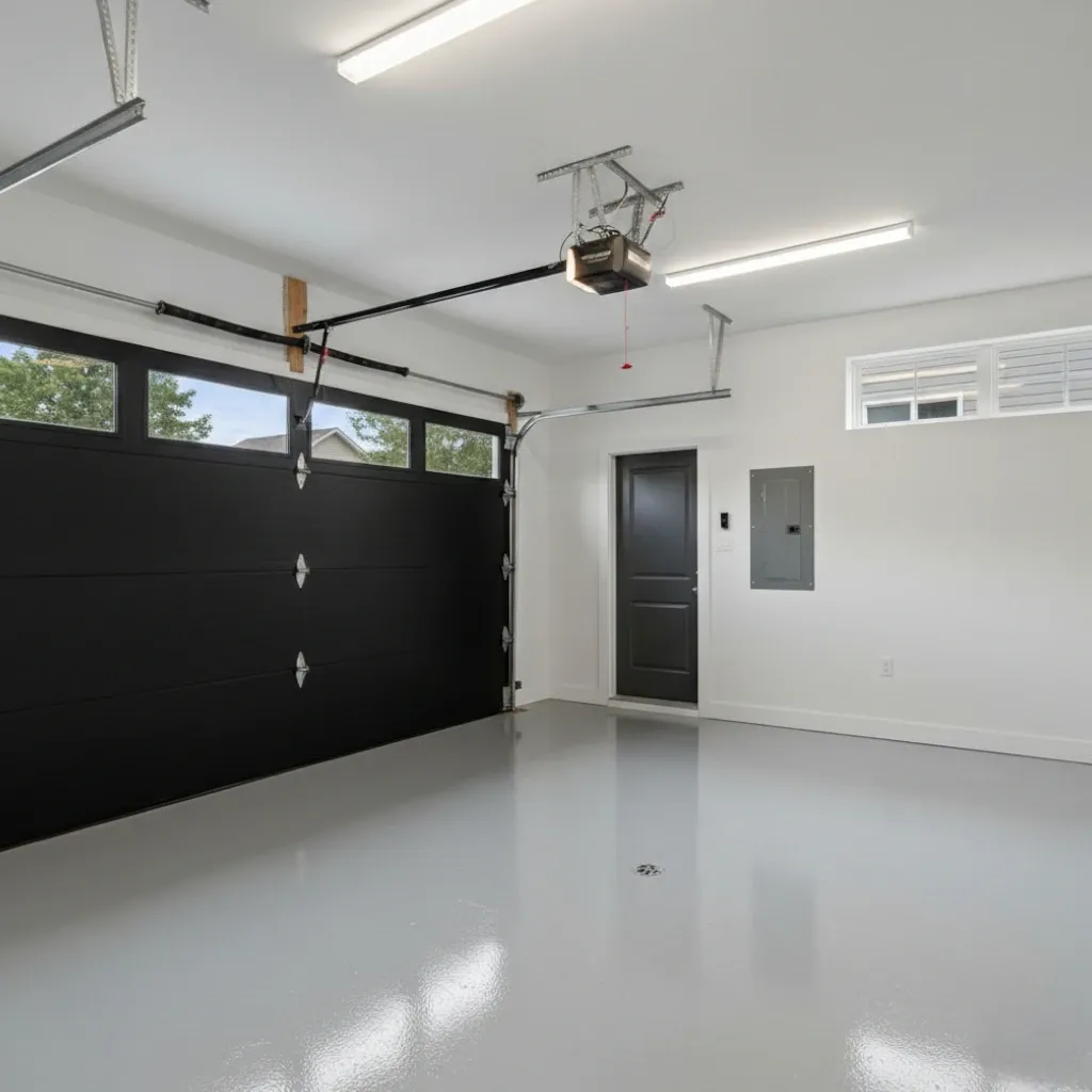 Modern garage interior with a polished floor