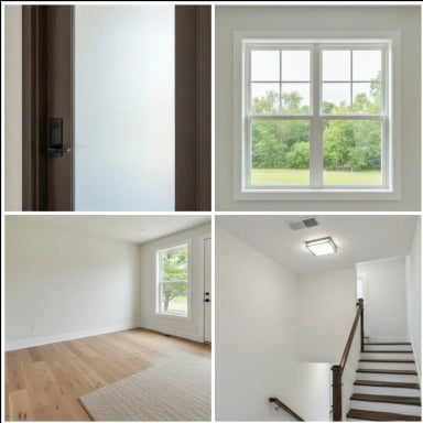 Interior images of a modern home including windows and stairs.