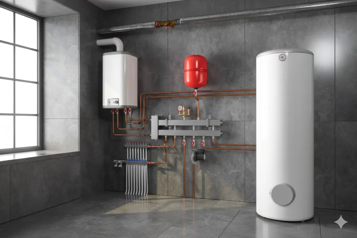 Modern plumbing installation with water heater